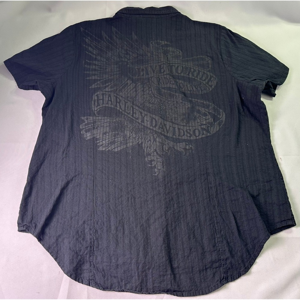 Harley Davidson Women 2XL Black Button Up Shirt Live To Ride Eagle Graphic Biker